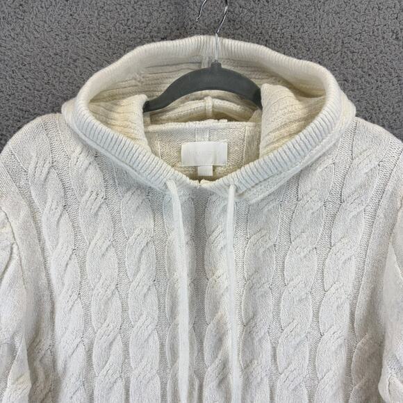 Cable Knit Sweater Womens Small Ivory Wool Blend Fisherman Cabin Outdoor Hoodie - Picture 2 of 10